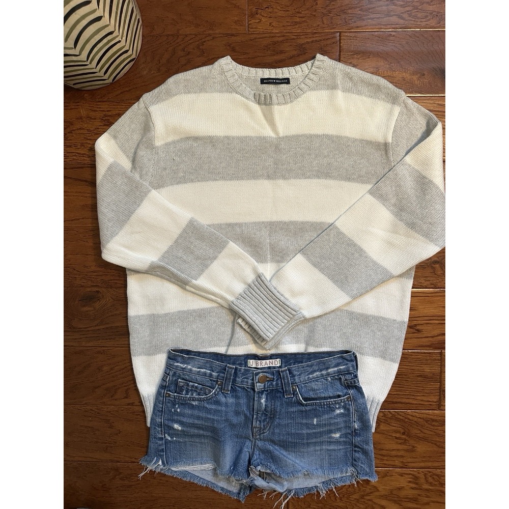 Brandy Melville Womens Grey White Striped 100% Cotton Knit Sweater MH320 OS